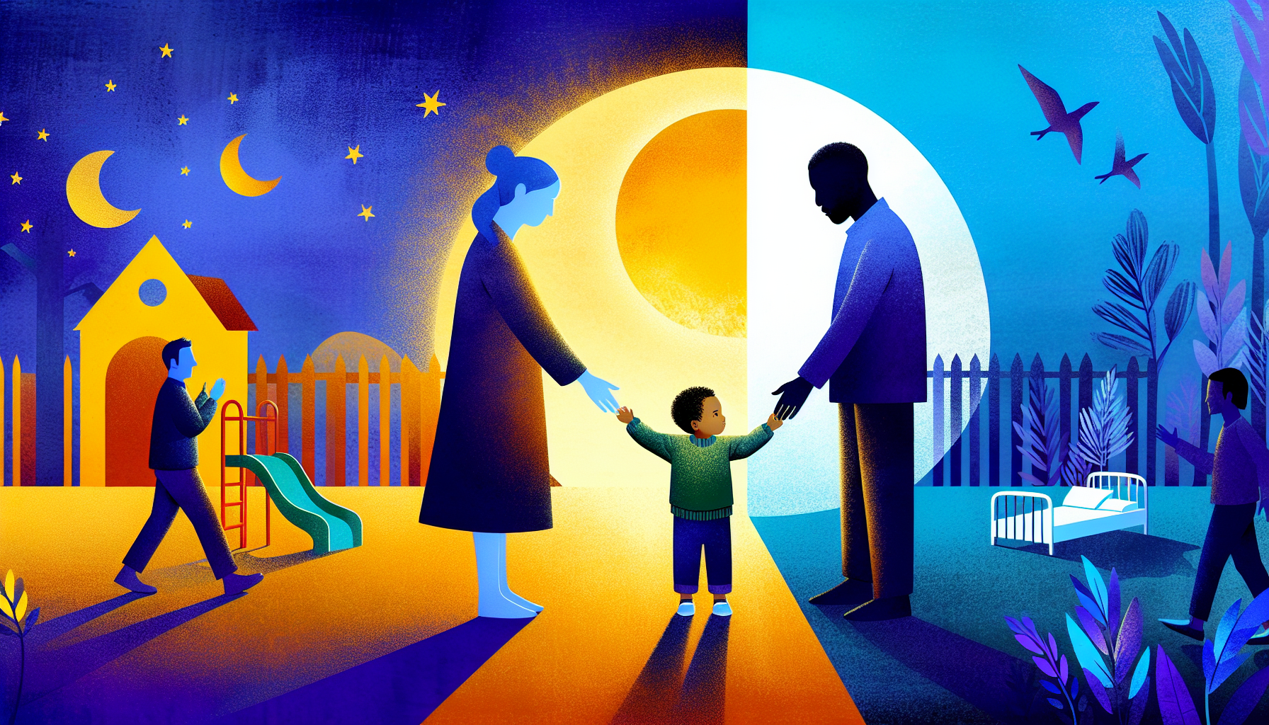 Illustration of a child with parents to represent child custody