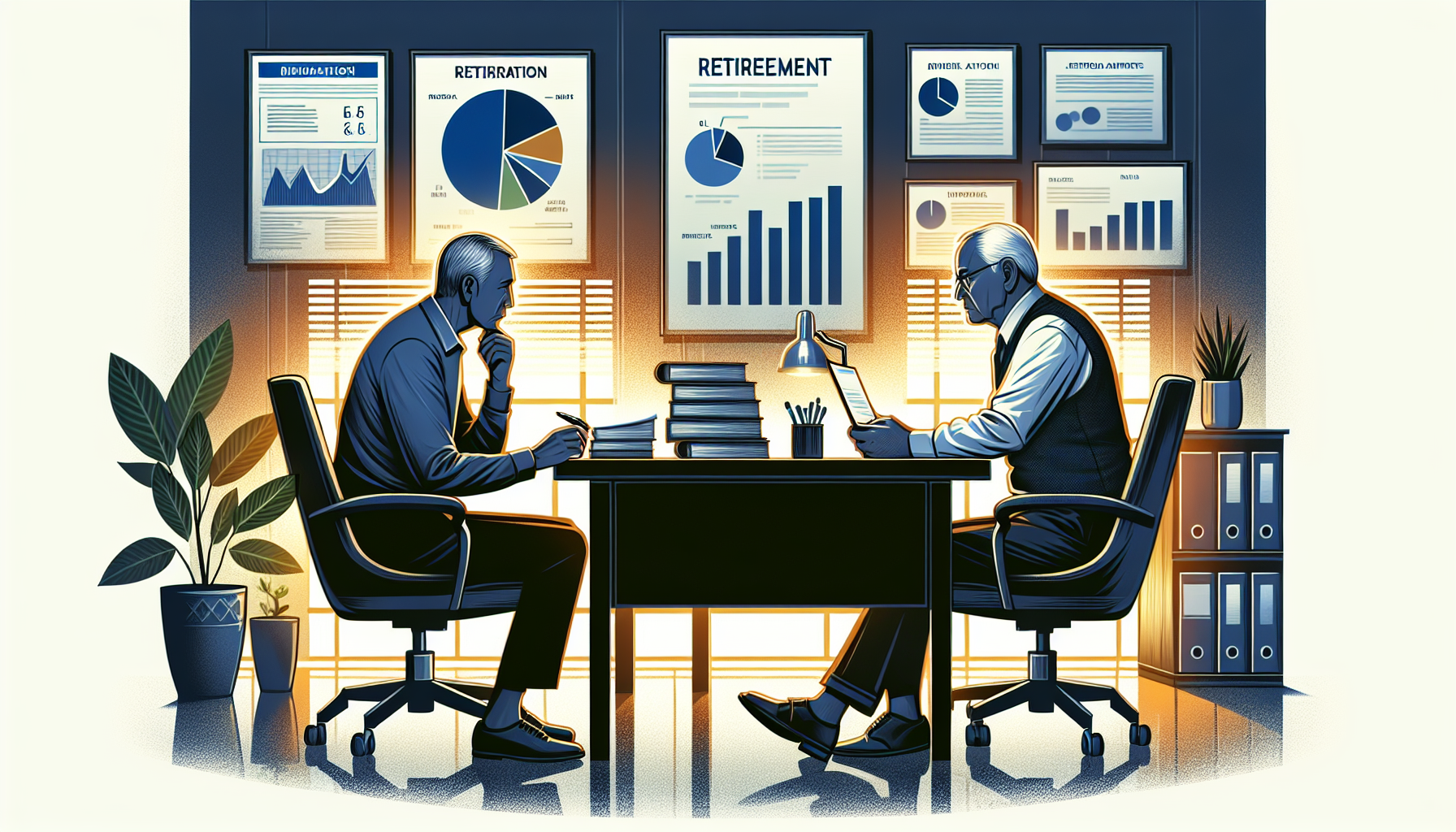 Illustration of a person consulting with a financial advisor regarding retirement interests during divorce